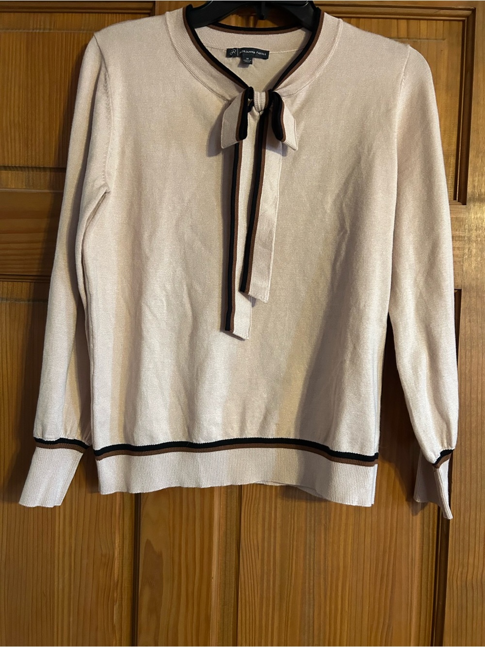 Adrianna Papell Cream and Brown Sweater with Tie